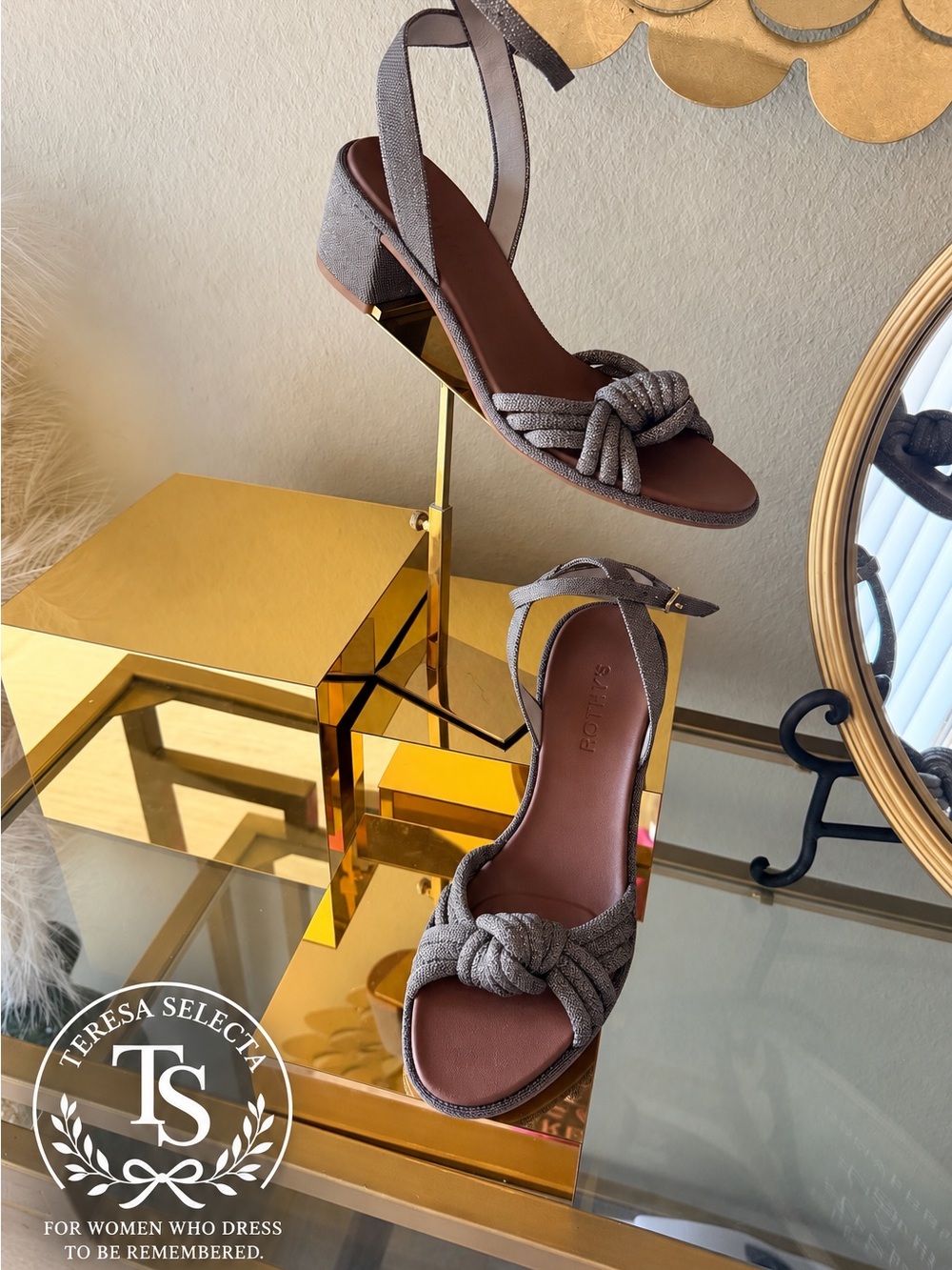 New Rothy’s The Knot Sandal Silver Sand Block Heel Sandals Size 8.5
